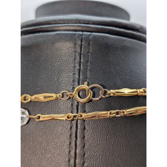 Vintage Glass Crystal Gold Tone Textured Chain Link 48" Long Strand Necklace - Picture 10 of 12